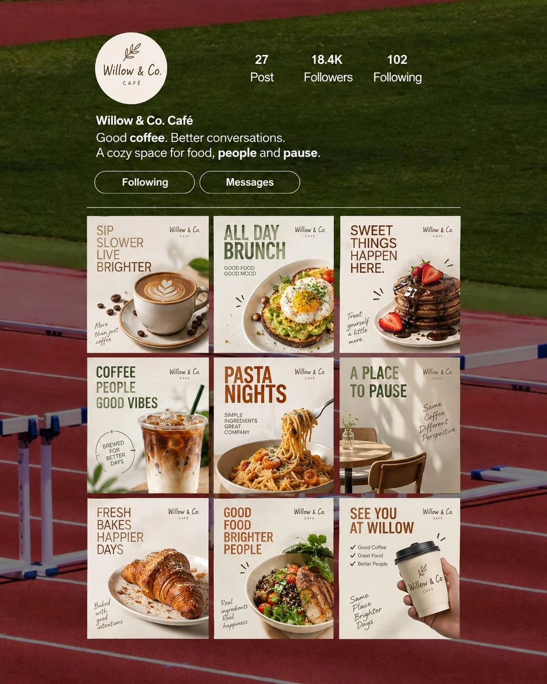 Willow and Co Cafe social media grid concept
